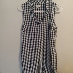 Crown & Ivy Navy Blue/Black & White Gingham Sleeveless Ruffle Collar Dress 2